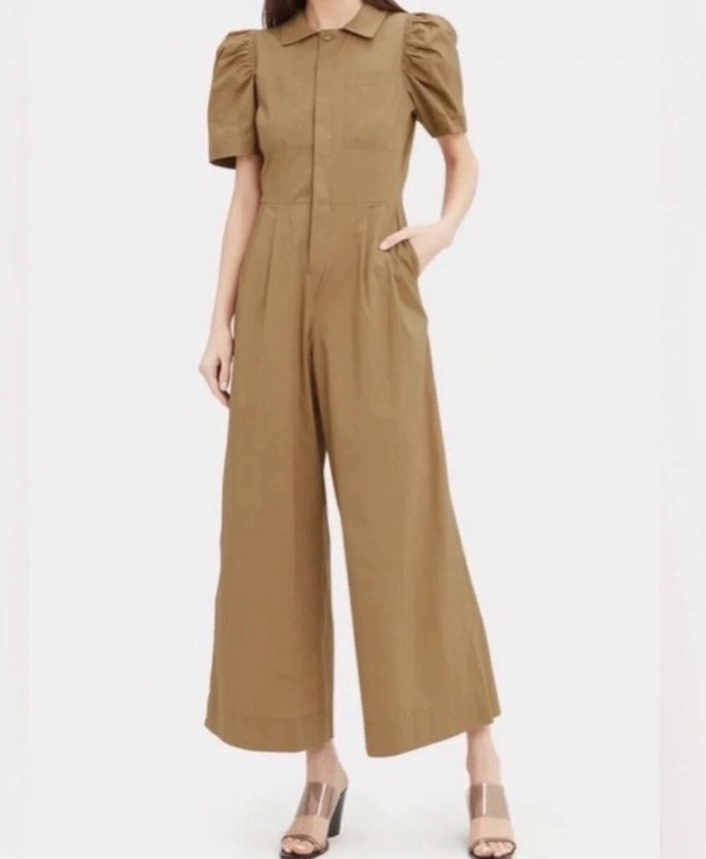 SEA New York Sienna Puff Sleeve Jumpsuit Wide Leg Coastal Minimalist Size 2